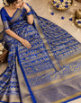 Gorgeous Royal Blue Pure Banarasi Silk Saree With Lagniappe Blouse Piece