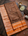 Fantabulous Brown Pure Banarasi Silk Saree With Extraordinary Blouse Piece