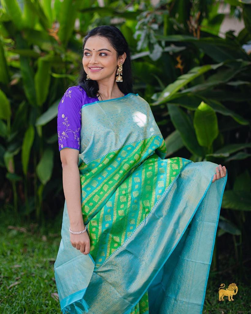 Nectarous Parrot Soft Silk Saree With Seraglio Blouse Piece