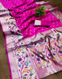 Fantabulous Magenta Paithani Silk Saree With Luxuriant Blouse Piece