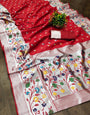 Staring Red Paithani Silk Saree With Quixotic Blouse Piece