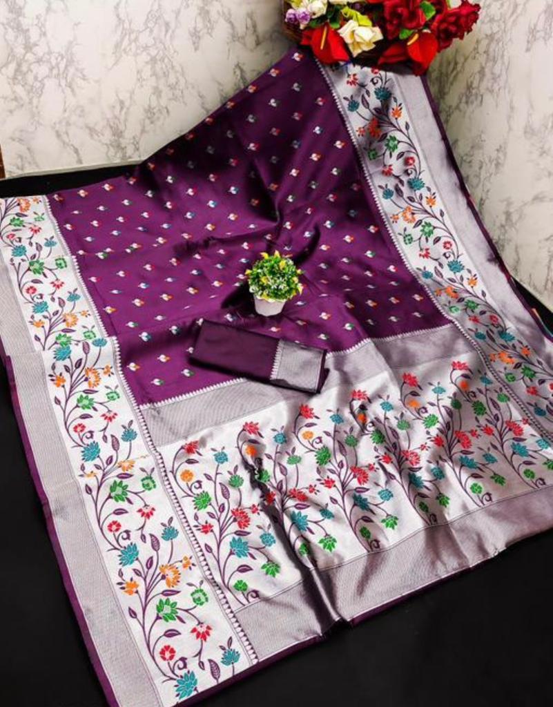 Opulent Wine Paithani Silk Saree With Capricious Blouse Piece