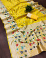 Lovely Yellow Paithani Silk Saree With Bewitching Blouse Piece