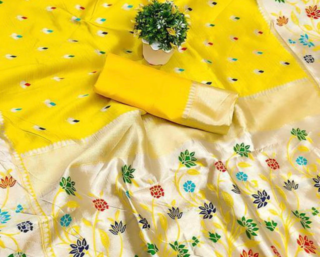 Lovely Yellow Paithani Silk Saree With Bewitching Blouse Piece