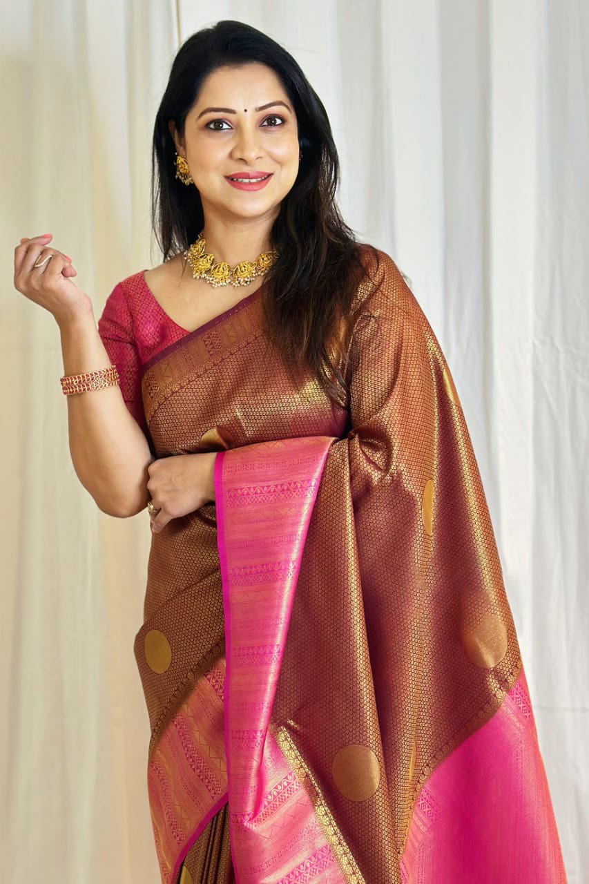 Entrancing Brown Soft Silk Saree With Ineffable Blouse Piece