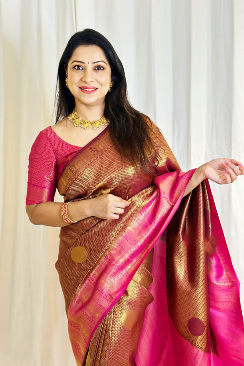 Entrancing Brown Soft Silk Saree With Ineffable Blouse Piece