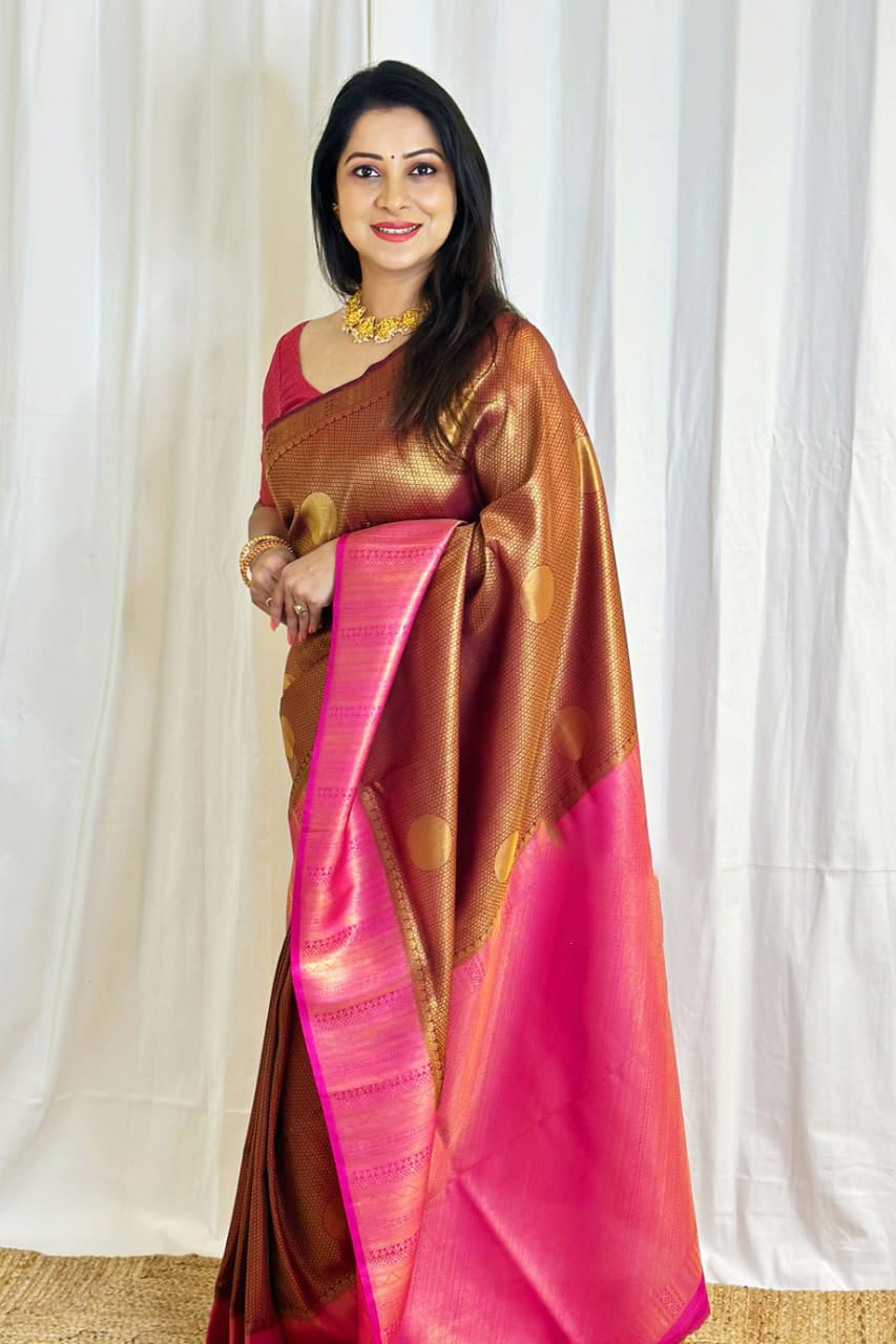 Entrancing Brown Soft Silk Saree With Ineffable Blouse Piece