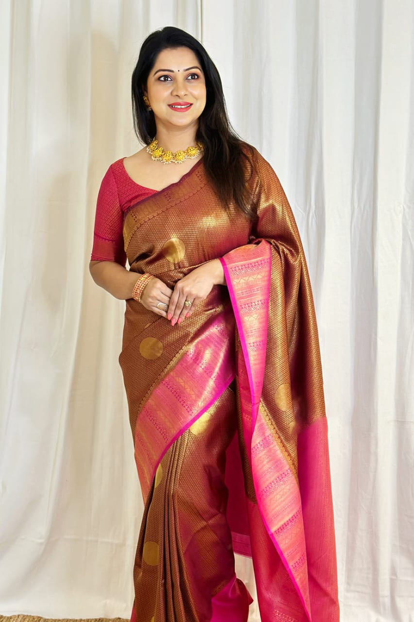 Entrancing Brown Soft Silk Saree With Ineffable Blouse Piece