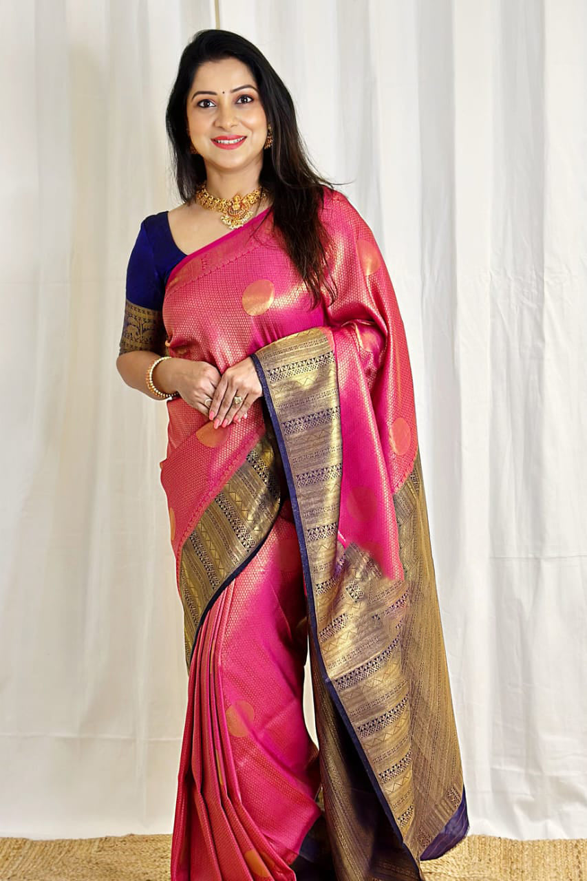 Most Dark Pink Soft Silk Saree With Glowing Blouse Piece