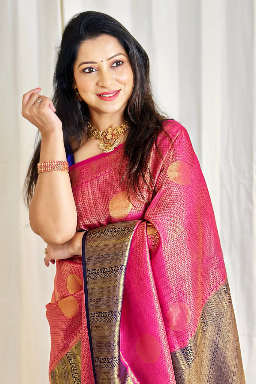 Most Dark Pink Soft Silk Saree With Glowing Blouse Piece