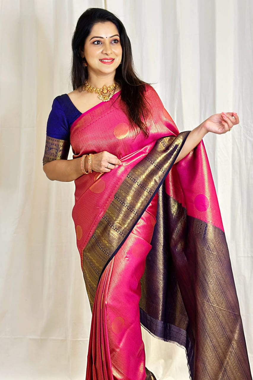 Most Dark Pink Soft Silk Saree With Glowing Blouse Piece