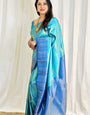 Exuberant Firozi Soft Silk Saree With Designer Blouse Piece