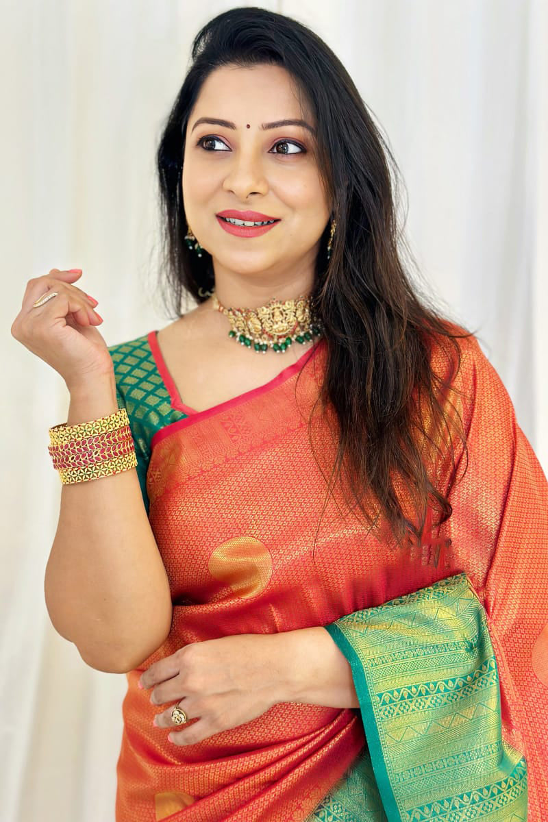 Alluring Red Soft Silk Saree With Stylish Blouse Piece