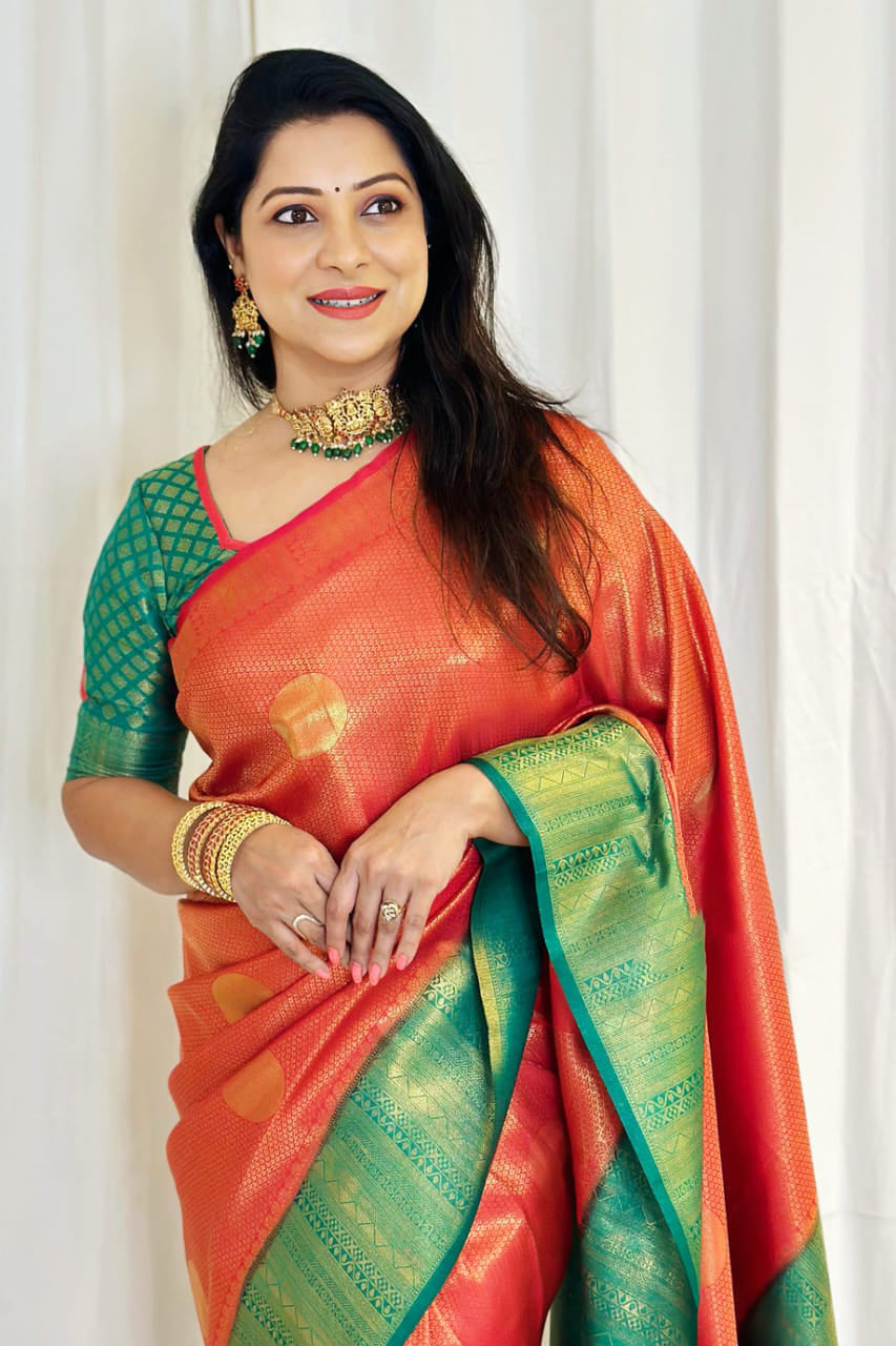 Alluring Red Soft Silk Saree With Stylish Blouse Piece