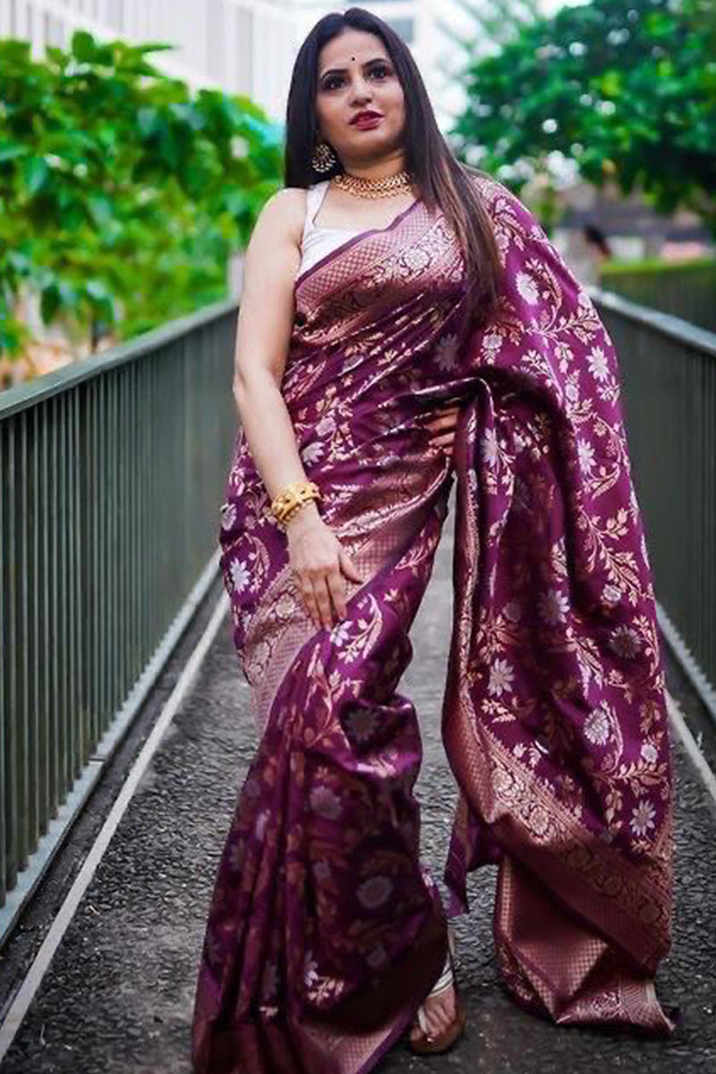 Nebula Purple Soft Silk Saree With Hypnotic Blouse Piece