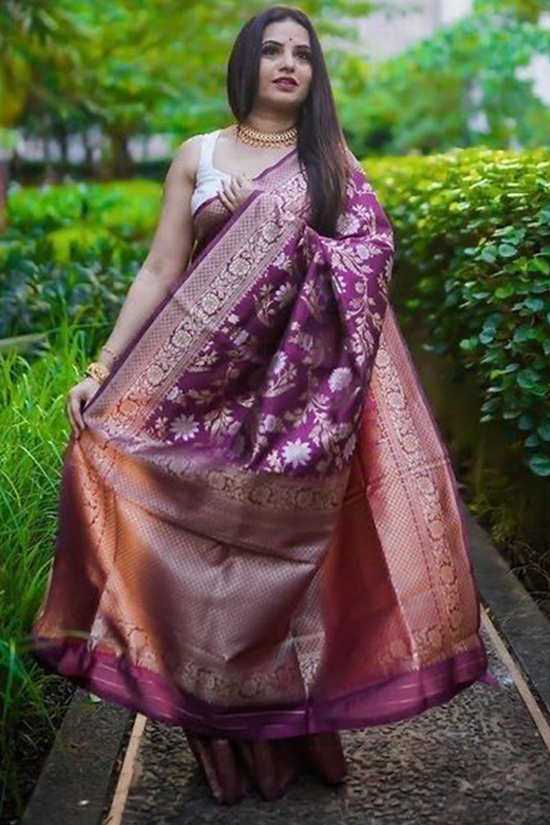 Nebula Purple Soft Silk Saree With Hypnotic Blouse Piece