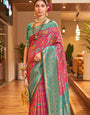 Glittering Dark Pink Patola Silk Saree With Bewitching Blouse Piece