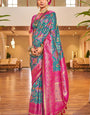 Invaluable Turquoise Patola Silk Saree With Prodigal Blouse Piece