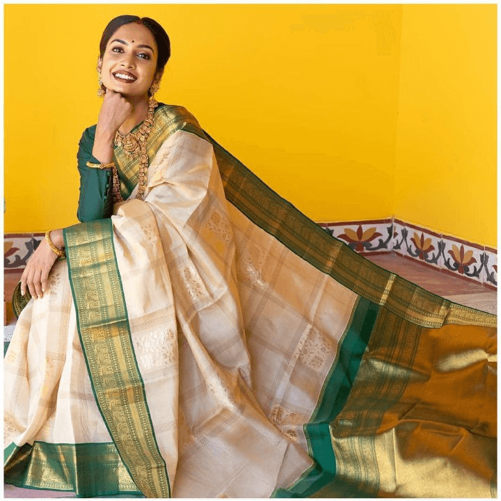 Wonderful White Soft Banarasi Silk Saree With Fantabulous Blouse Piece