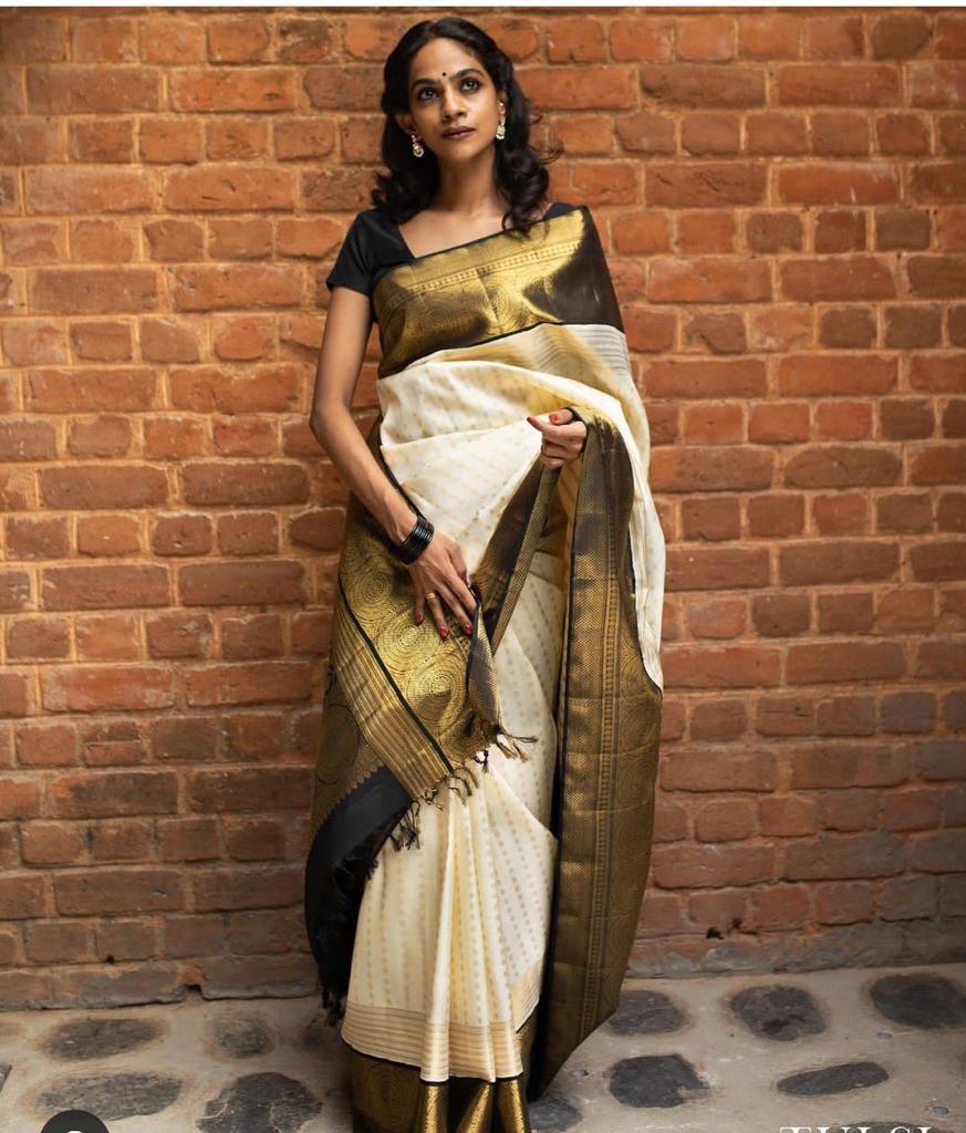 Epiphany Off White Soft Silk Saree With Glittering Blouse Piece