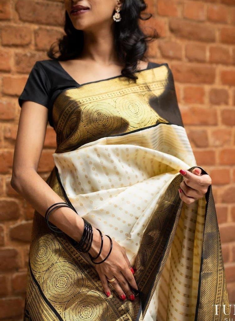 Epiphany Off White Soft Silk Saree With Glittering Blouse Piece