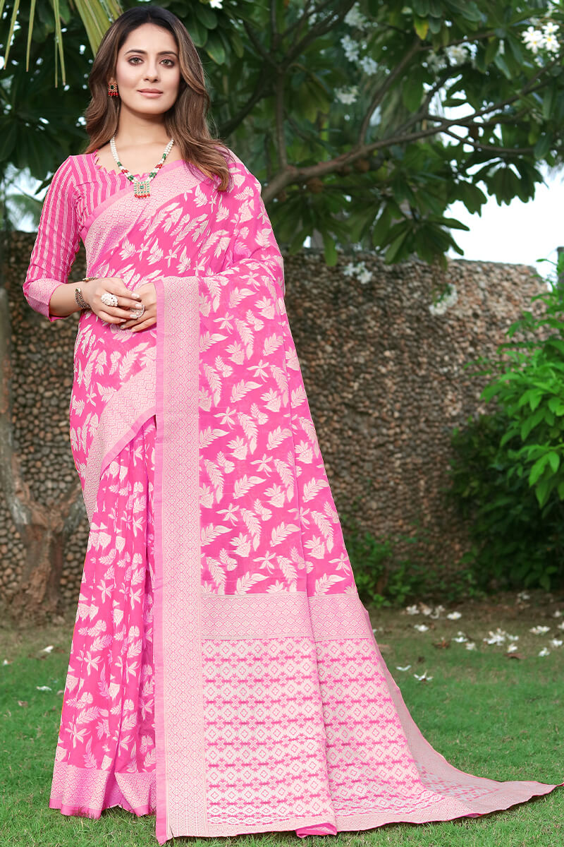 Rhapsodic Dark Pink Cotton Silk Saree With Ineffable Blouse Piece