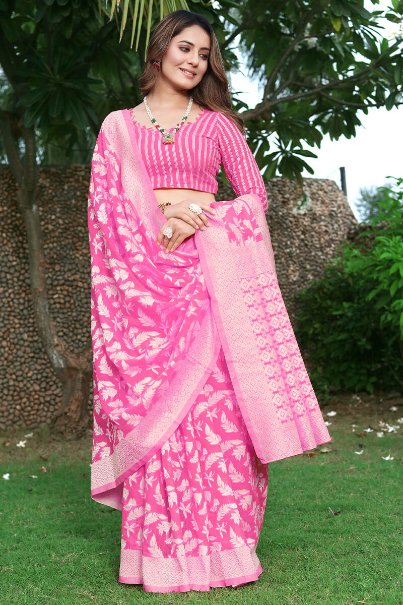 Rhapsodic Dark Pink Cotton Silk Saree With Ineffable Blouse Piece