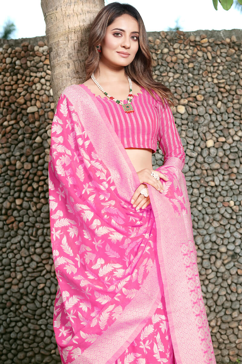 Rhapsodic Dark Pink Cotton Silk Saree With Ineffable Blouse Piece