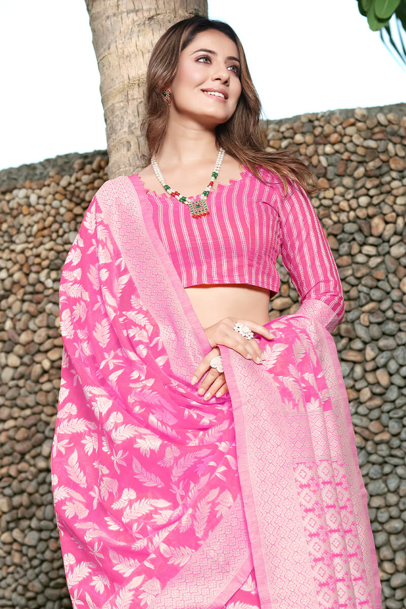 Rhapsodic Dark Pink Cotton Silk Saree With Ineffable Blouse Piece