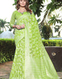 Enchanting Green Cotton Silk Saree With Vivacious Blouse Piece