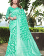 Winsome Sea Green Cotton Silk Saree With Efflorescence Blouse Piece