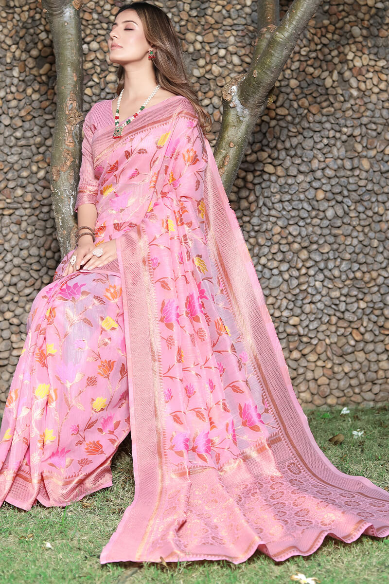 Vibrant Pink Pashmina Saree With Lagniappe Blouse Piece