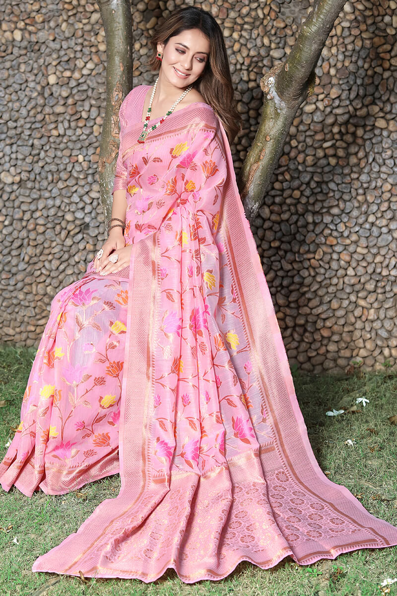 Vibrant Pink Pashmina Saree With Lagniappe Blouse Piece