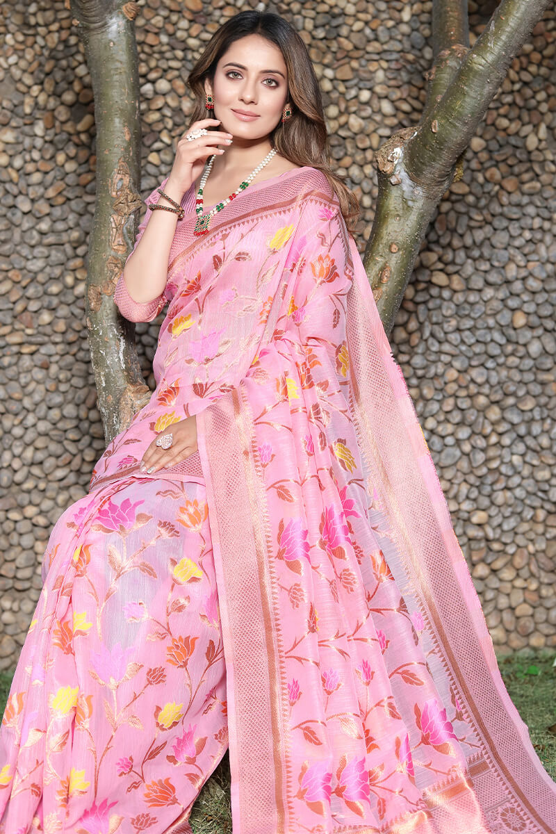 Vibrant Pink Pashmina Saree With Lagniappe Blouse Piece