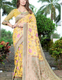 Surreptitious Yellow Pashmina Saree With Jazzy Blouse Piece