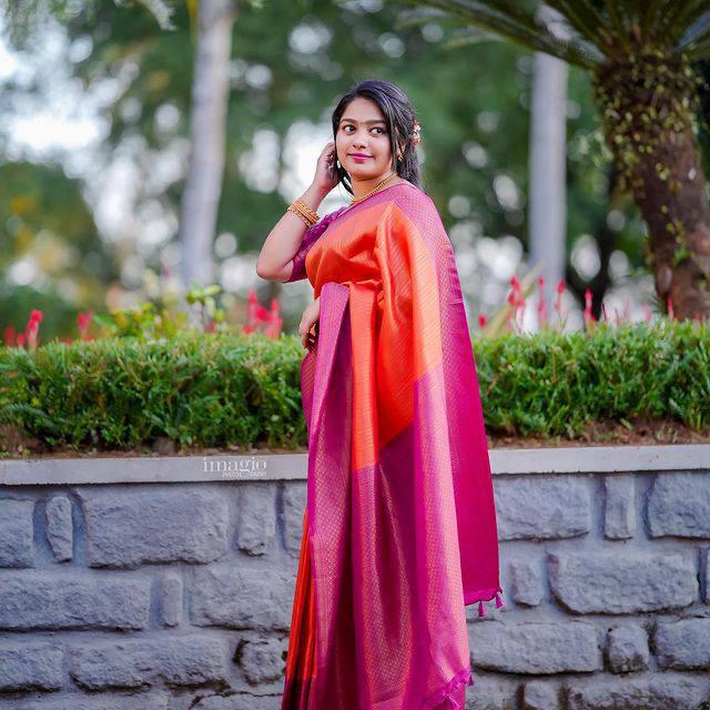 Imaginative Orange Soft Silk Saree With Desuetude Blouse Piece