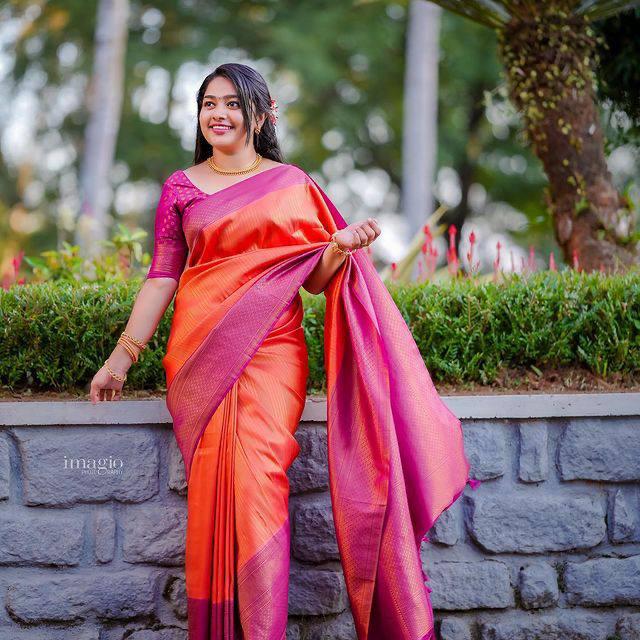 Imaginative Orange Soft Silk Saree With Desuetude Blouse Piece