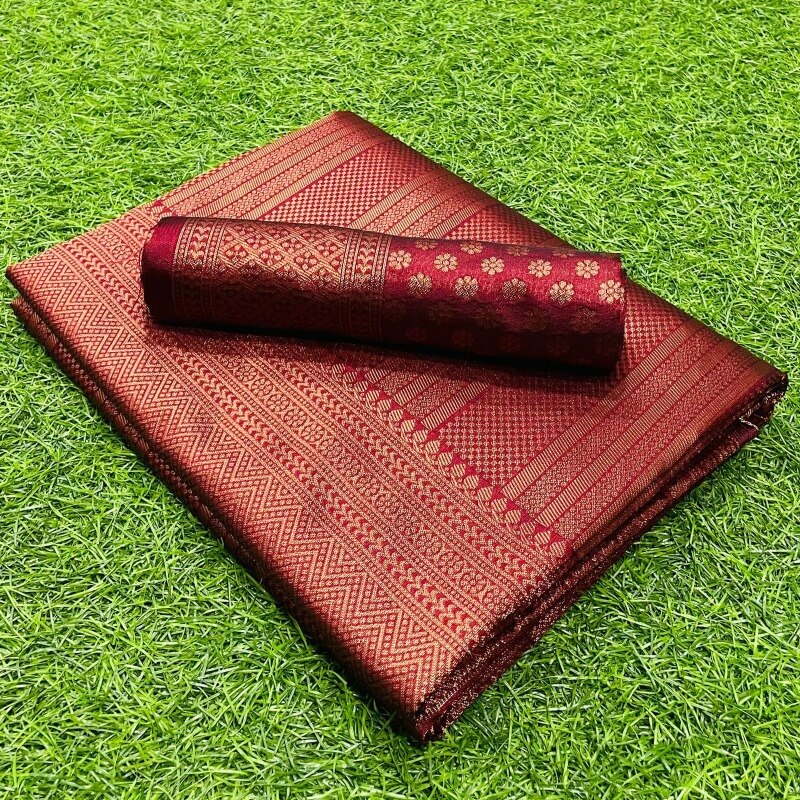 Felicitous Wine Soft Silk Saree With Adorable Blouse Piece