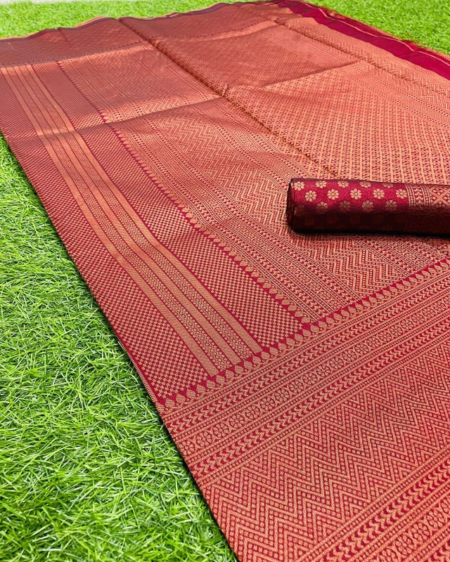 Felicitous Wine Soft Silk Saree With Adorable Blouse Piece