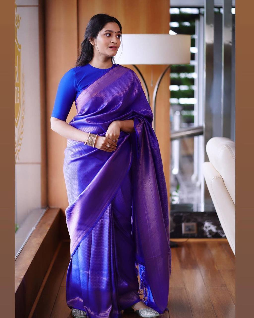 Flaunt Blue Soft Silk Saree With Gorgeous Blouse Piece