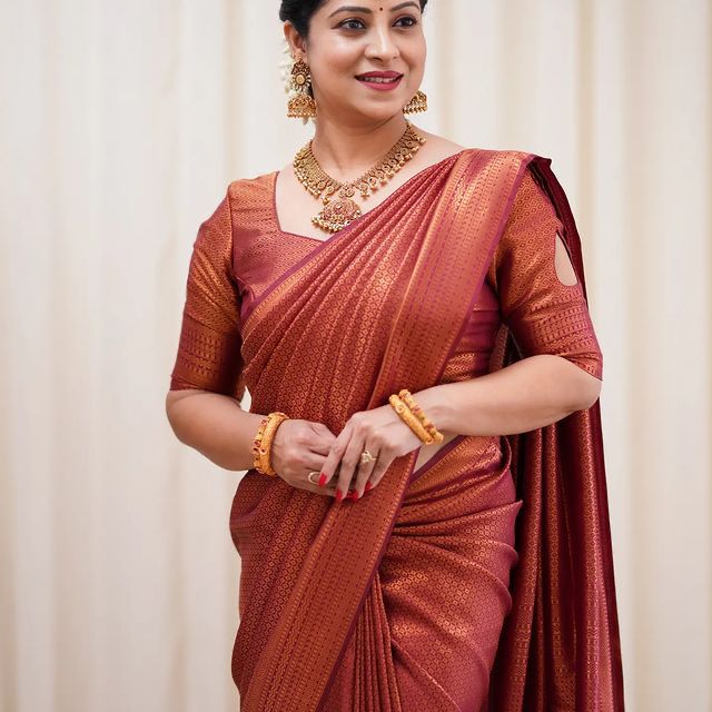 Amazing Maroon Soft Silk Saree With Sophisticated Blouse Piece