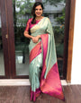 Extraordinary Sea Green Soft Silk Saree With Palimpsest Blouse Piece