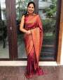 Precious Wine Soft Silk Saree With Enticing Blouse Piece