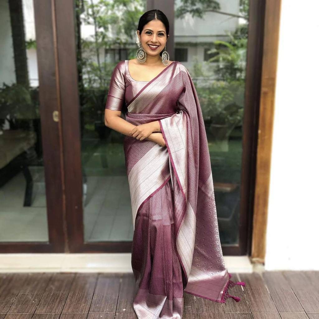 Bucolic Brown Soft Silk Saree With Snazzy Blouse Piece