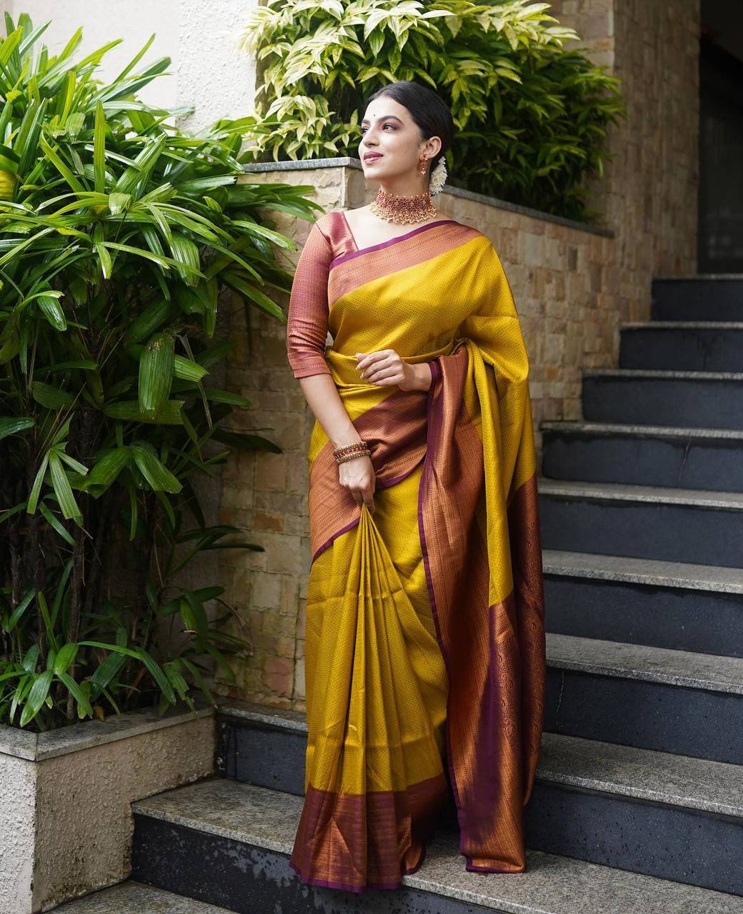 Smart Golden Soft Silk Saree With Palimpsest Blouse Piece