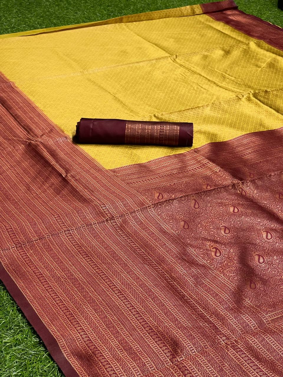 Smart Golden Soft Silk Saree With Palimpsest Blouse Piece