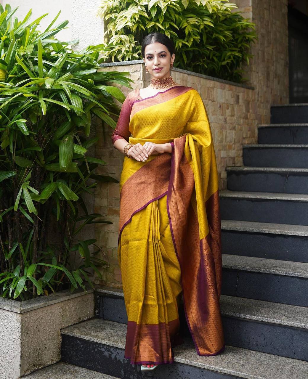 Smart Golden Soft Silk Saree With Palimpsest Blouse Piece