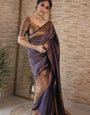 Girlish Navy Blue Soft Silk Saree With Assemblage Blouse Piece