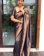 Beautiful Navy Blue Soft Silk Saree With Prettiest Blouse Piece