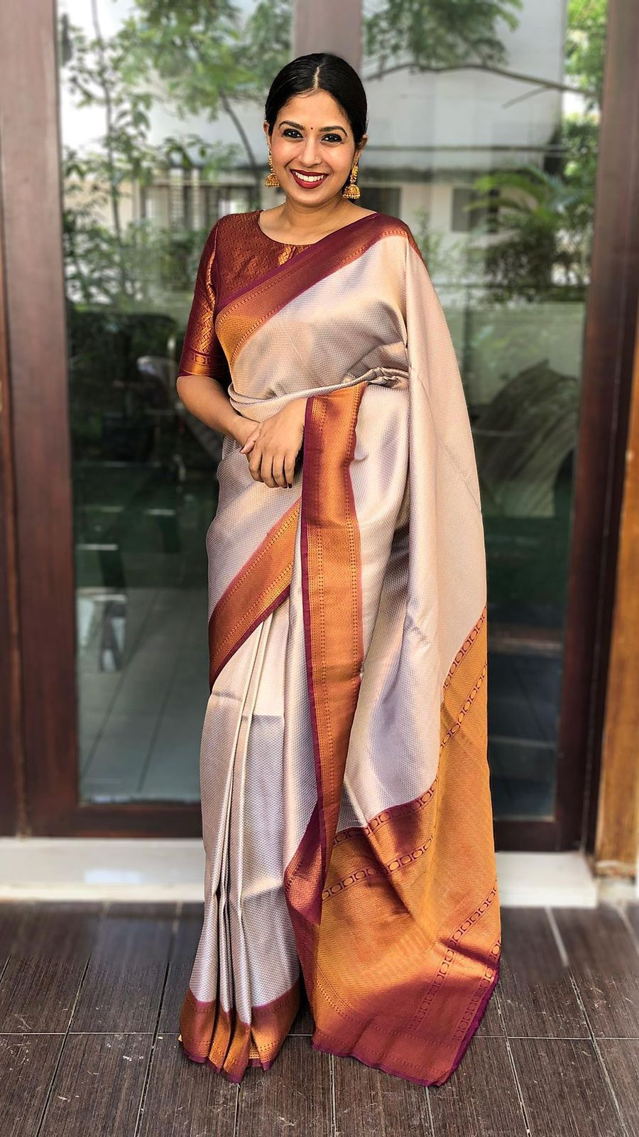 Traditional Beige Soft Silk Saree With Trendy Blouse Piece